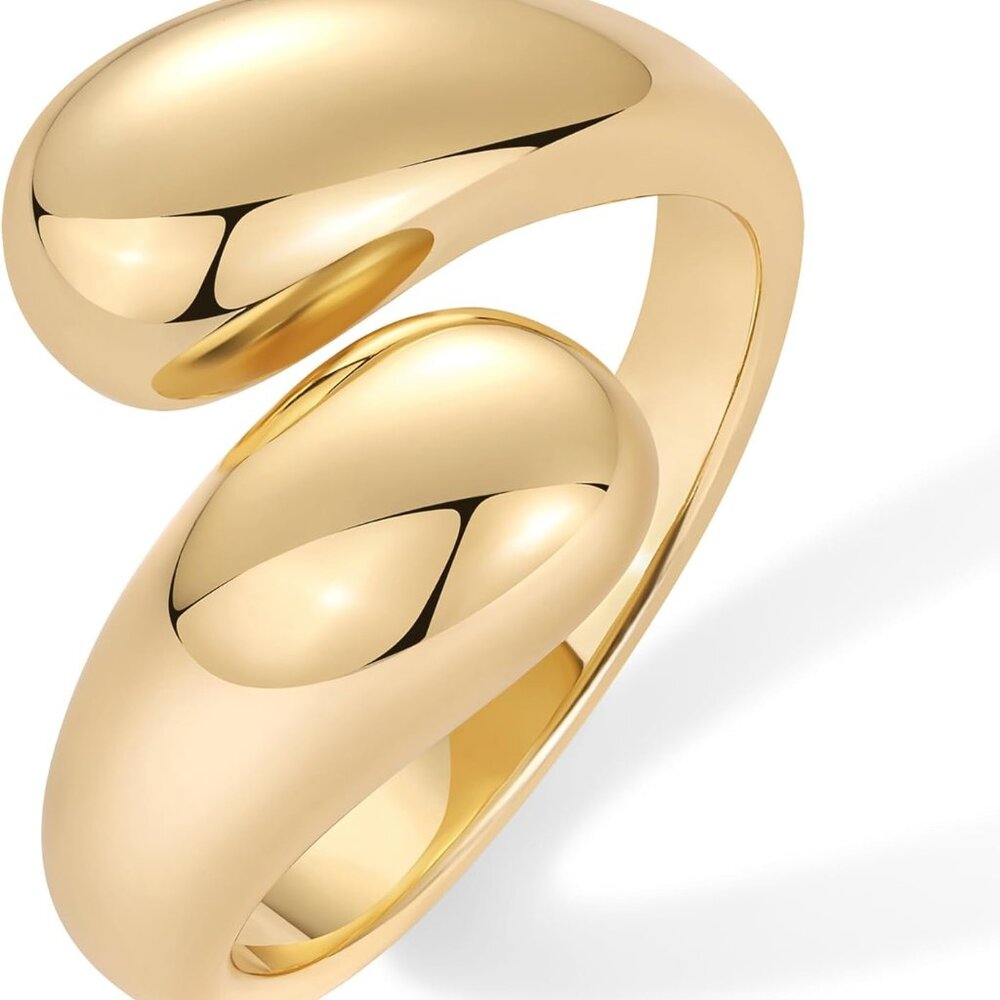 Chunky Gold Plated Crossover Ring - Statement Jew… - image 1